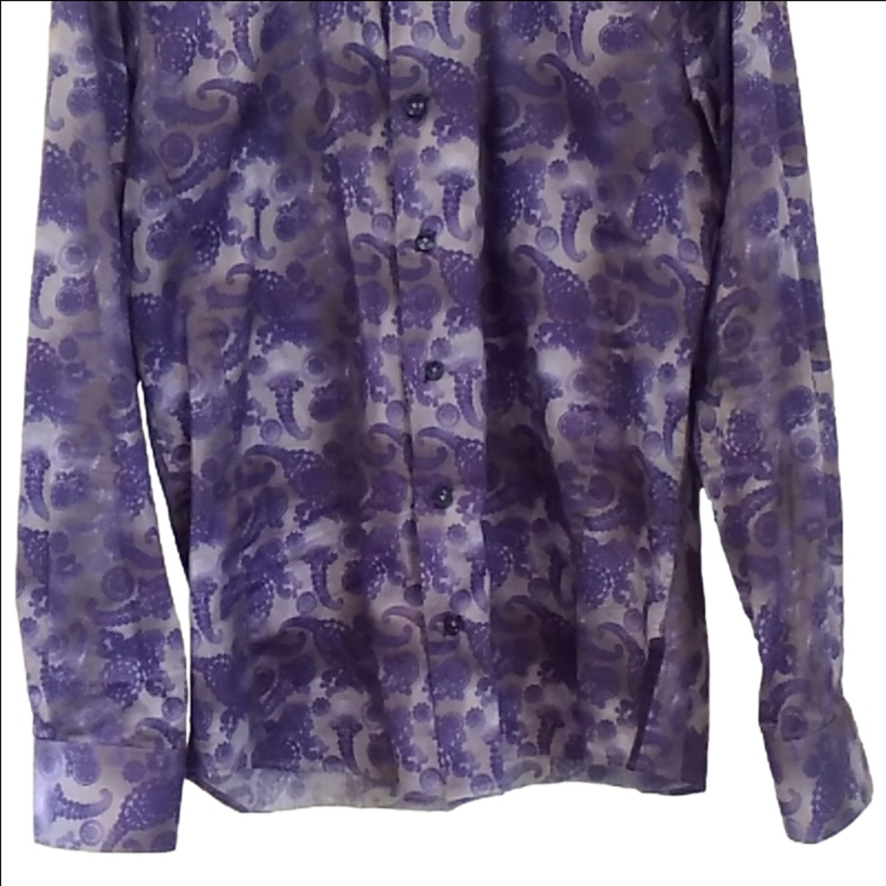 Au Noir Men's Button Up Long Sleeve Paisley Cotton Dress Shirt Size M - Picture 5 of 16